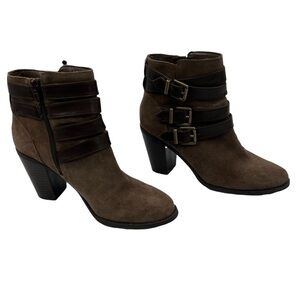 INC International Concepts Brown Suede Buckle Ankle Boots Size 7 Women's